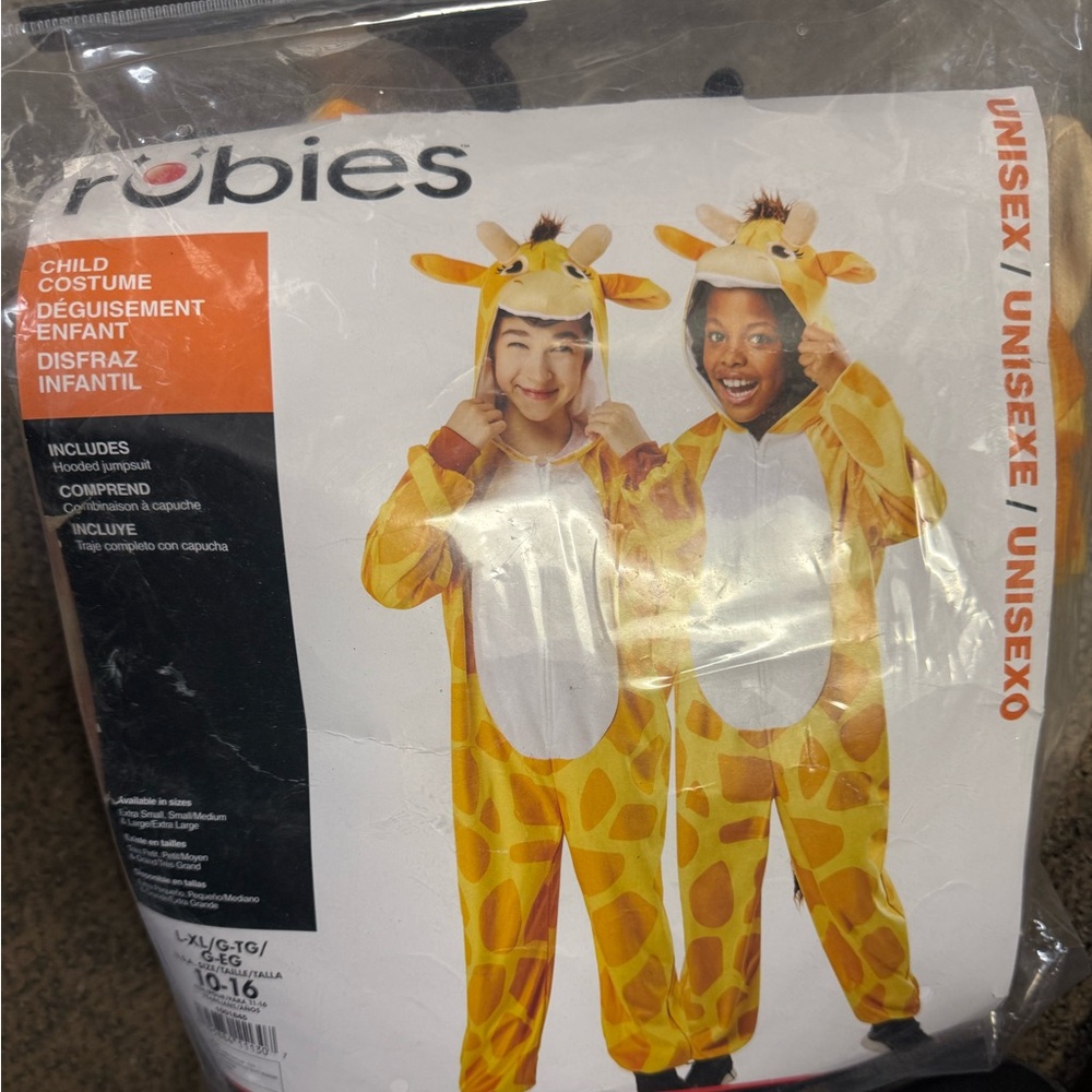 Rubies Giraffe Costume hooded jumpsuit new size large to xl 10-16